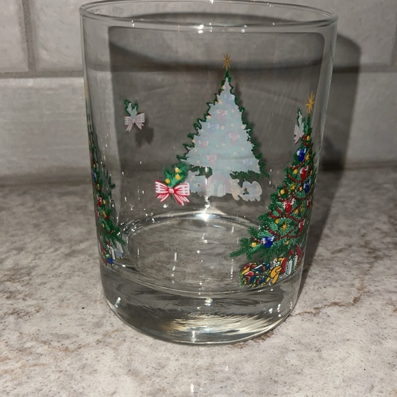 2 Vintage Christmas Tree Glass Low Ball Eggnog Drinking Glasses Textured Xmas - Picture 4 of 8